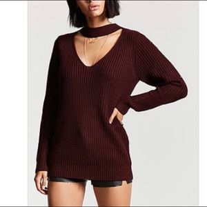 Maroon Mock Neck Cut Out Sweater
